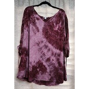 Cato Est 1946 Women’s Plus Size 22/24 Scrunched Tie  Sleeve V-neck Blouse